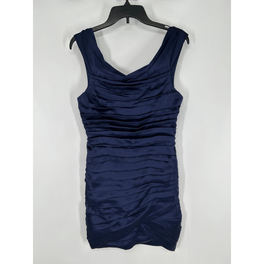 Alice + Olivia Mini Dress Womens Size‎ 8 Navy Satin Sleeveless Ruched Back Zip
